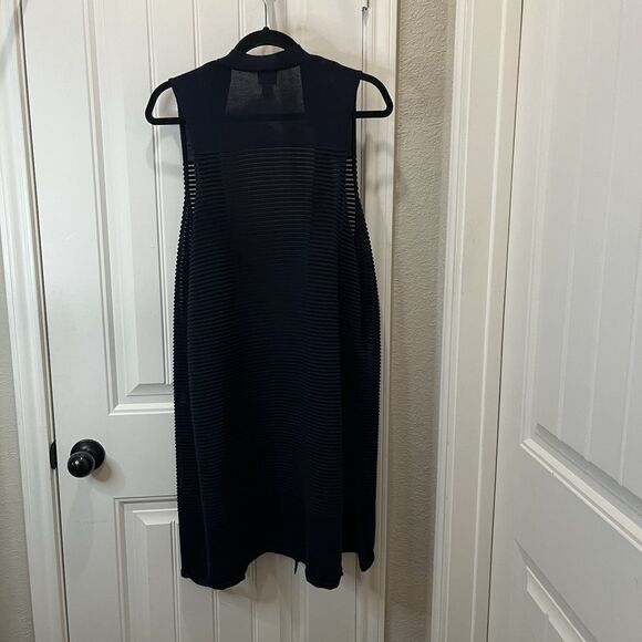Chicos Size 2 Navy Blue Knit Ribbed Sleeveless Duster Open Front Kimono Top L - Picture 7 of 10